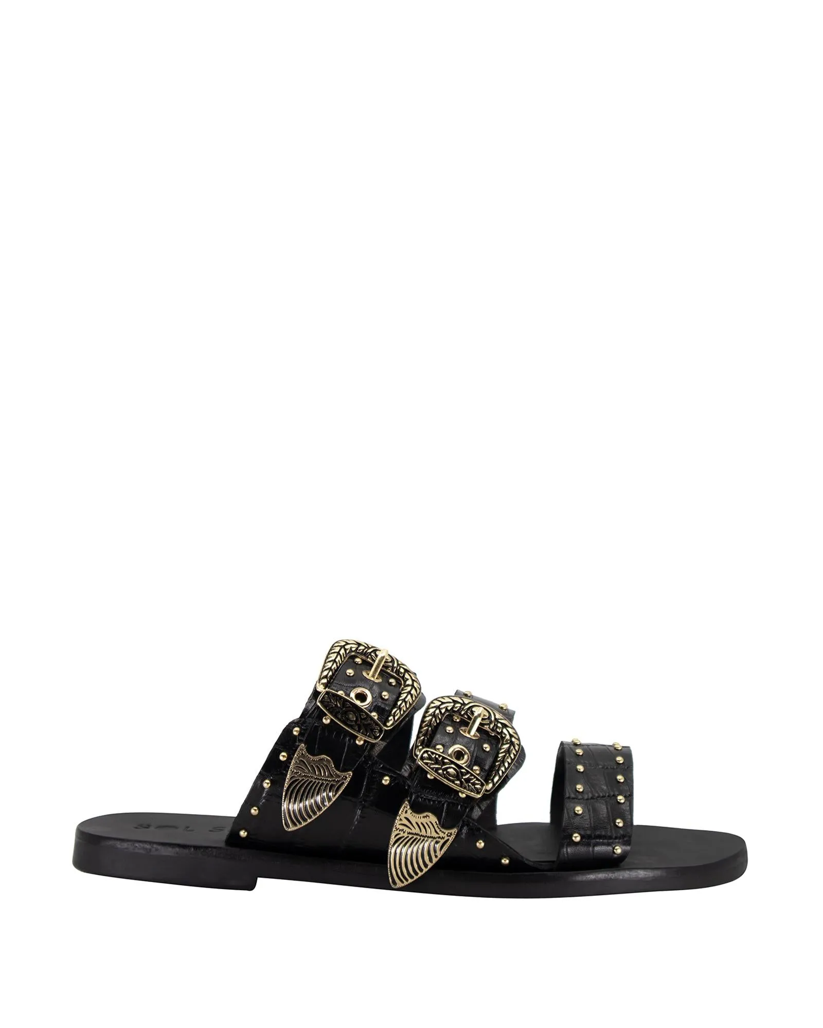 Eastwood Stud Slide Black Croc/Gold