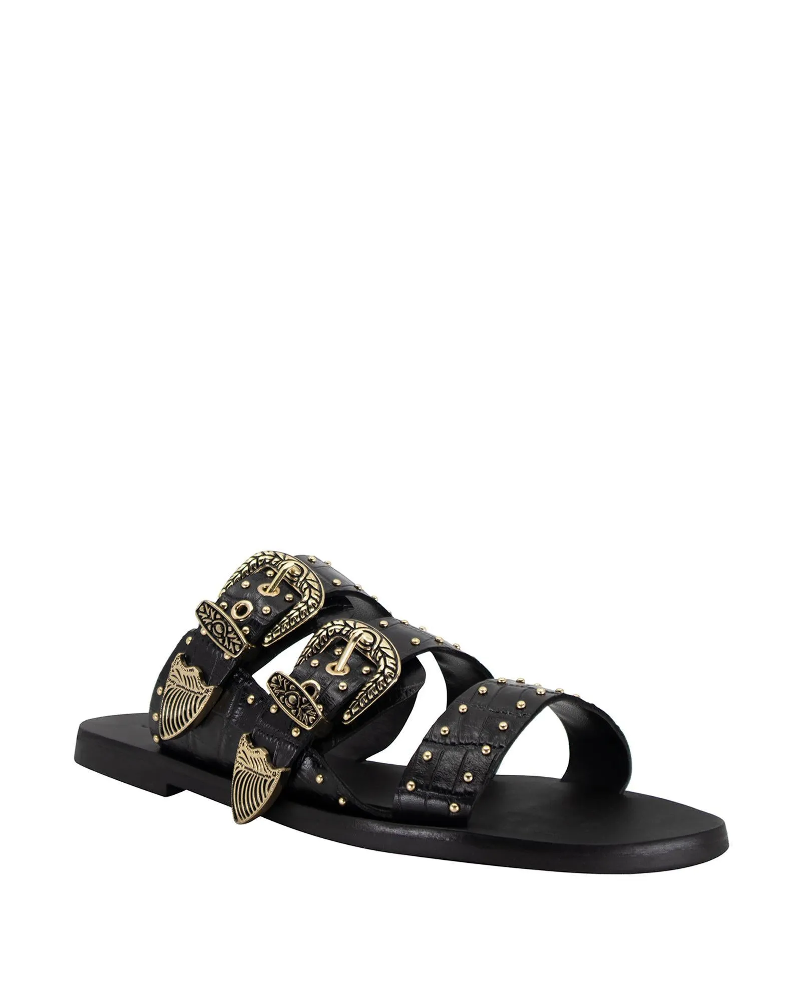 Eastwood Stud Slide Black Croc/Gold