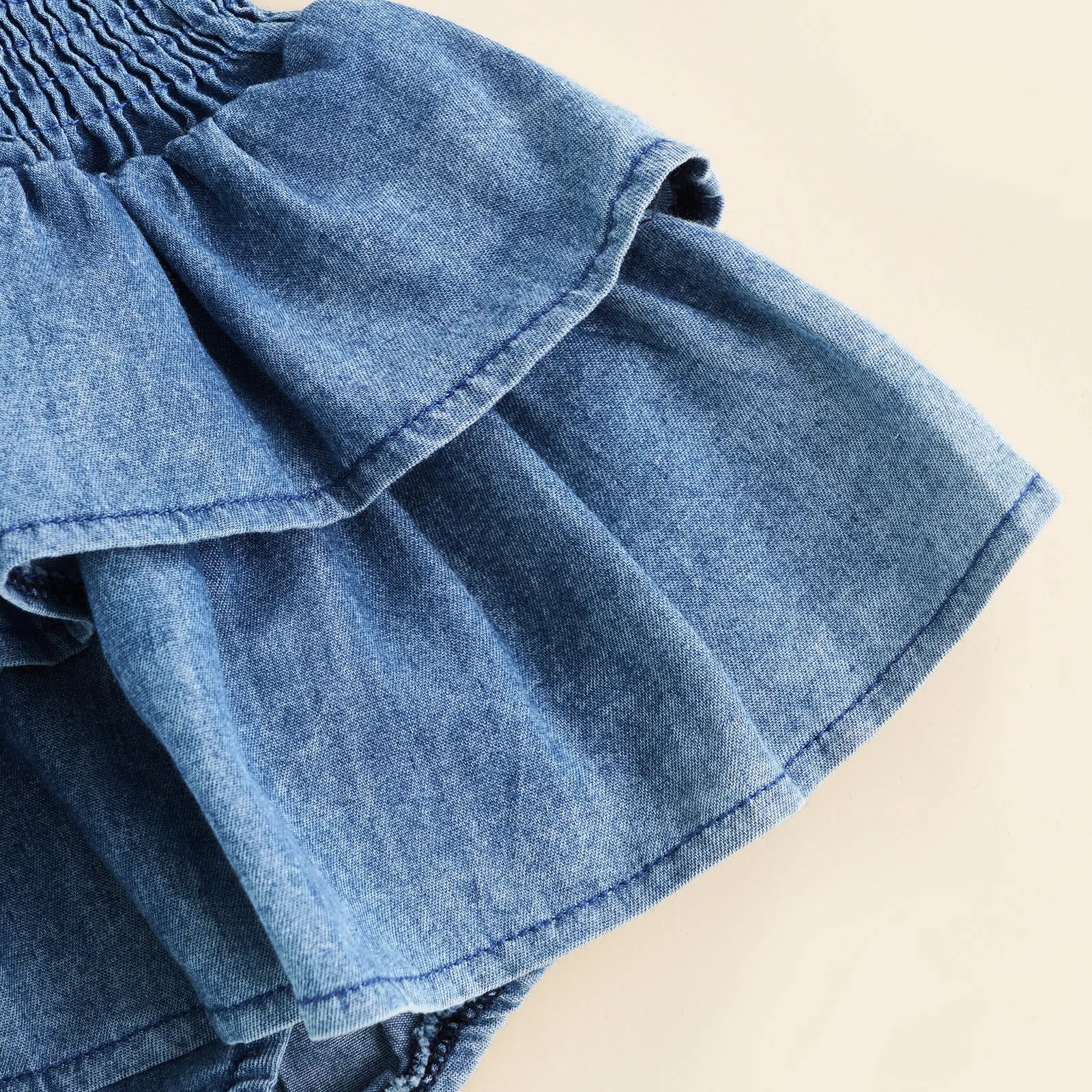 EMILY Layered Ruffles Denim Romper