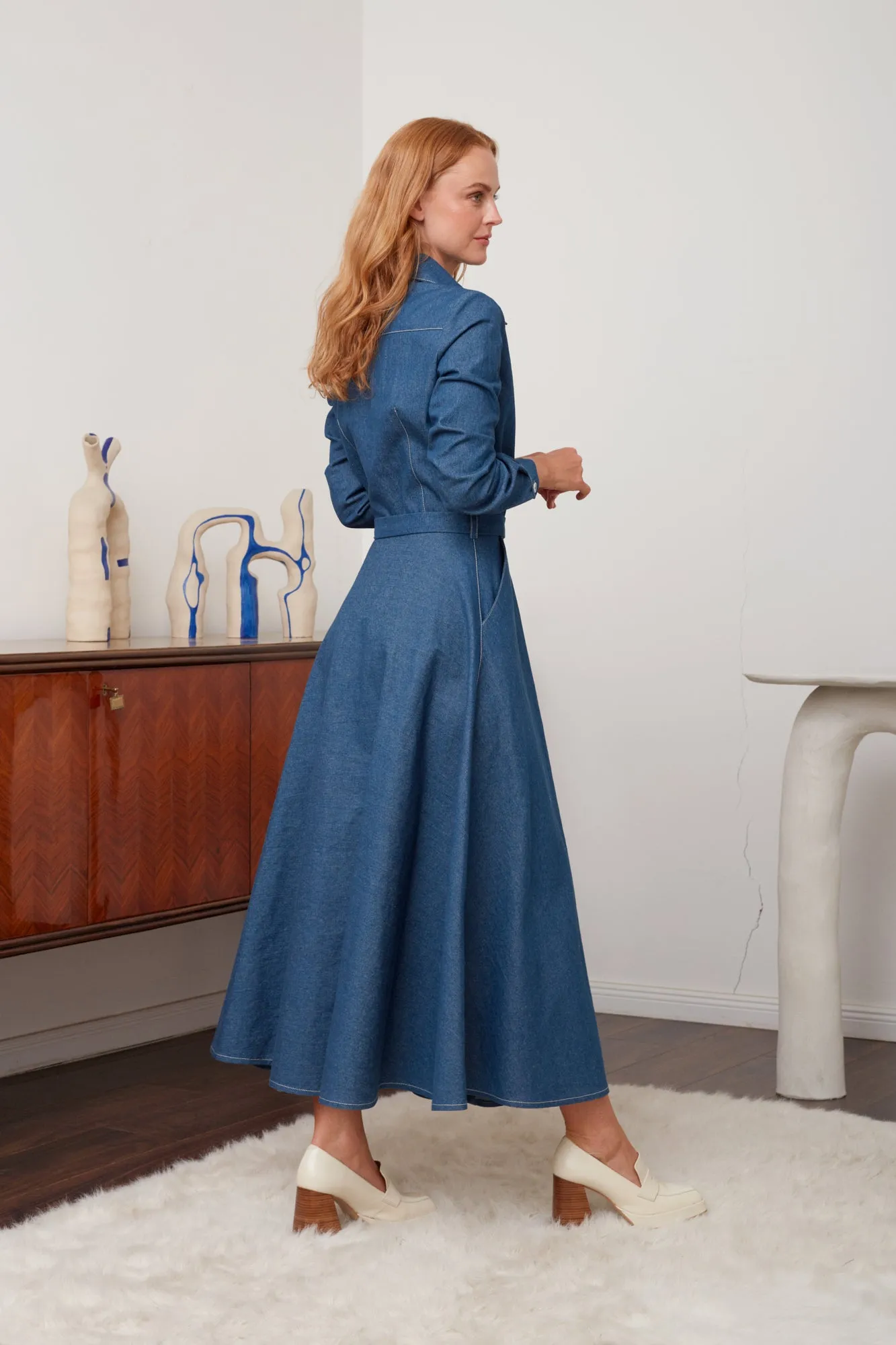 ESTI blue denim midi shirt dress