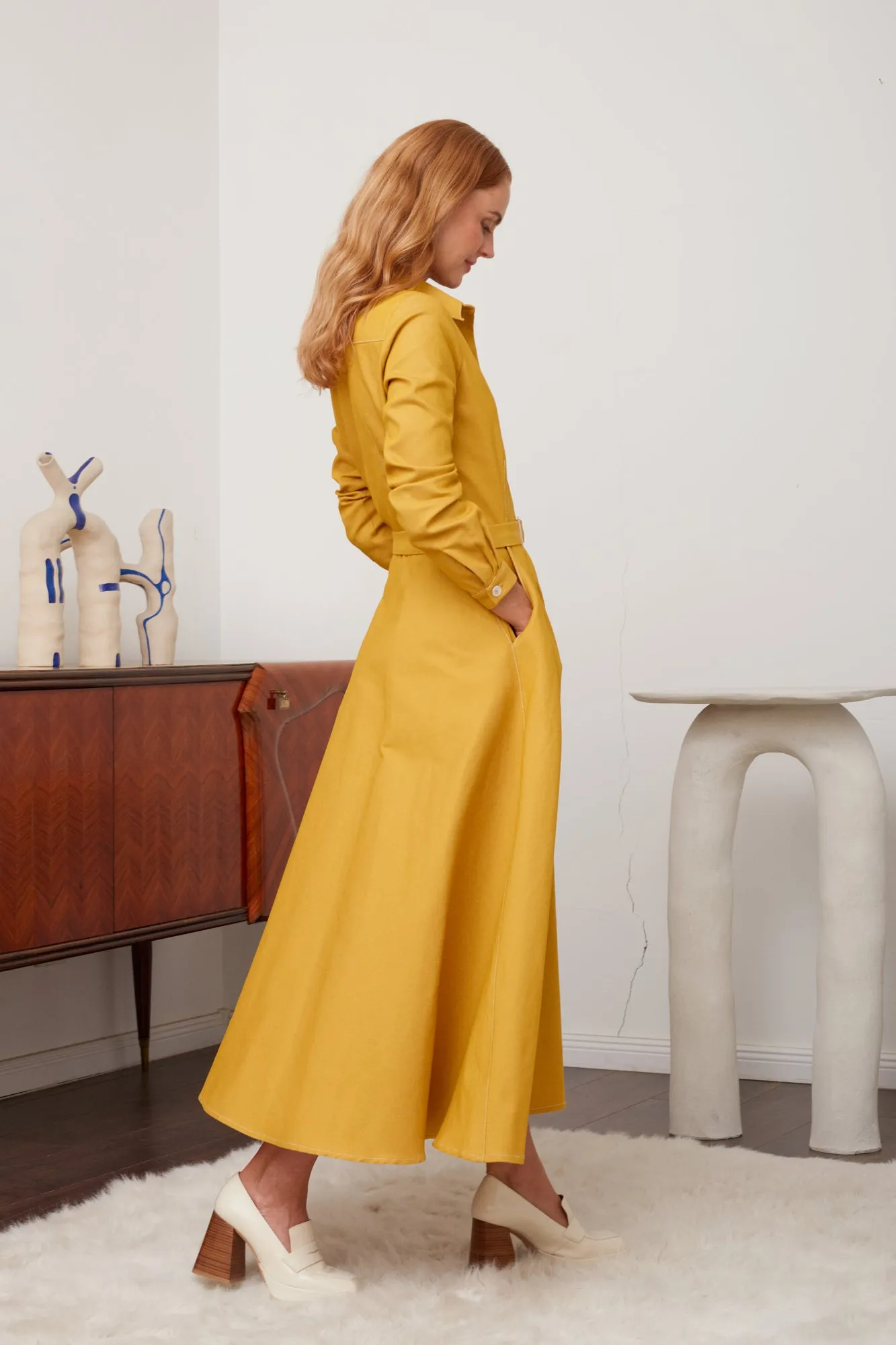 ESTI classy yellow denim shirt dress