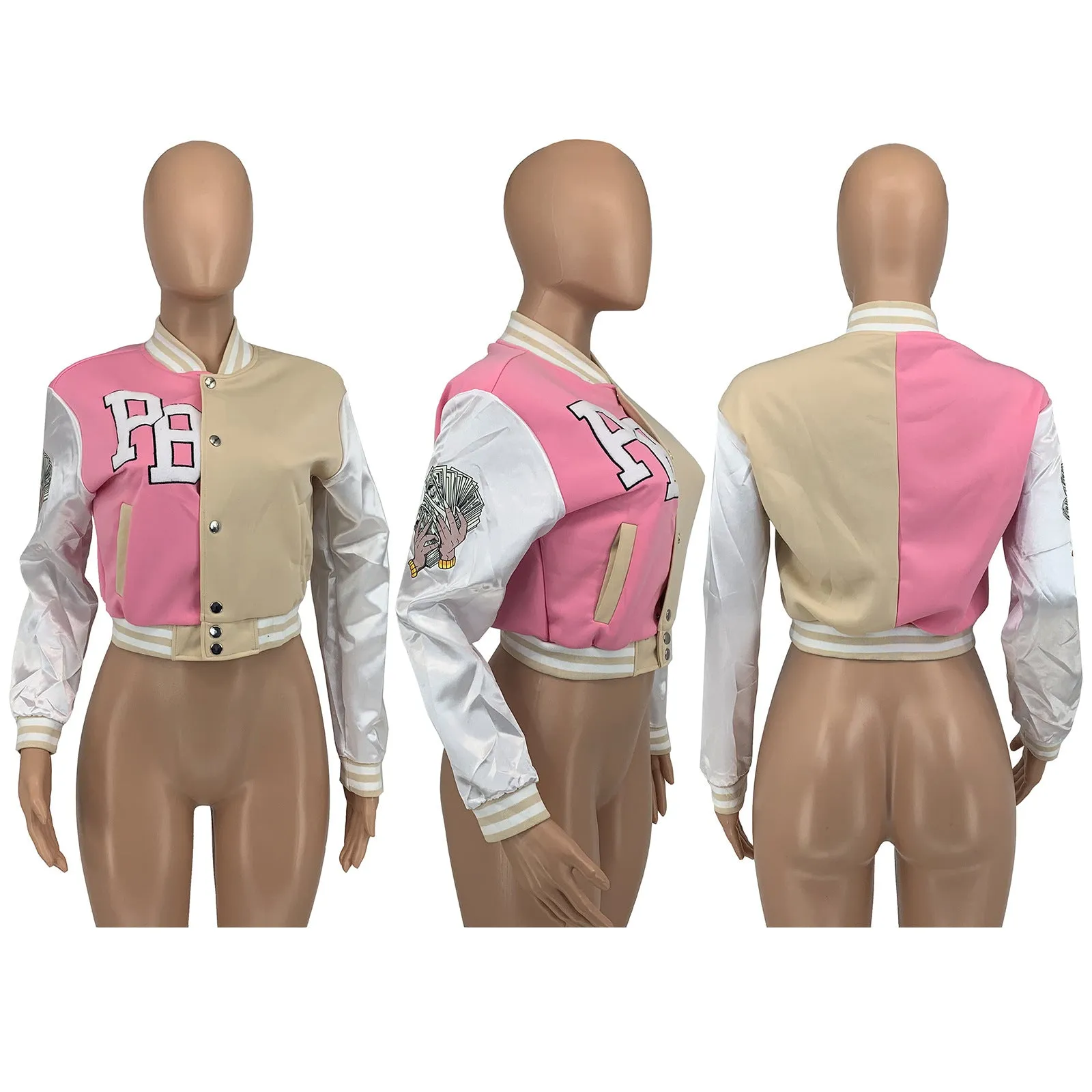 Fashion color block baseball uniform jacket（AY1627）