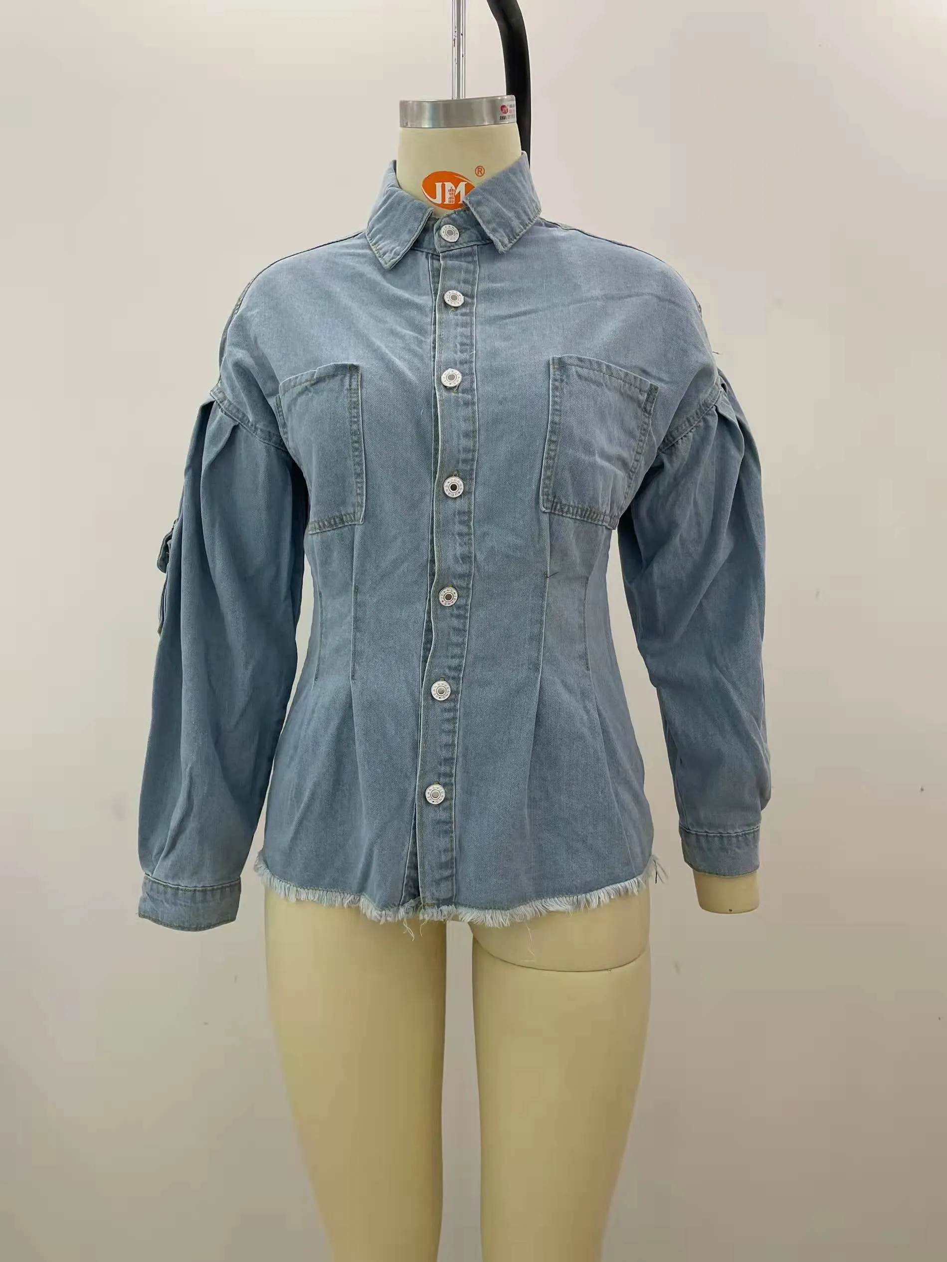 Fashion loose waist mid length denim jacket top（AY1805）