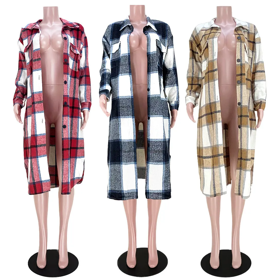 Fashion plaid long shirt jacket（AY1591）