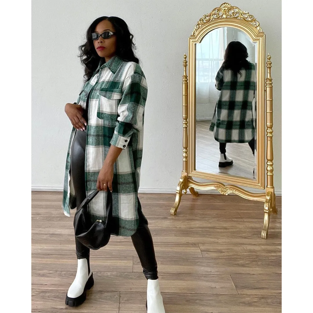 Fashion plaid long shirt jacket（AY1591）