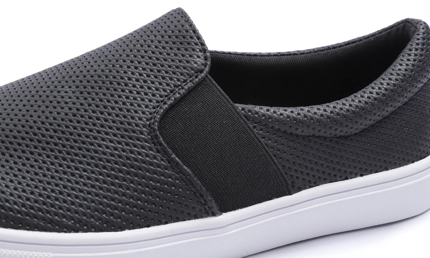 Feversole Women's Casual Slip On Sneaker Comfort Cupsole Loafer Flats Black Perforated Elastic