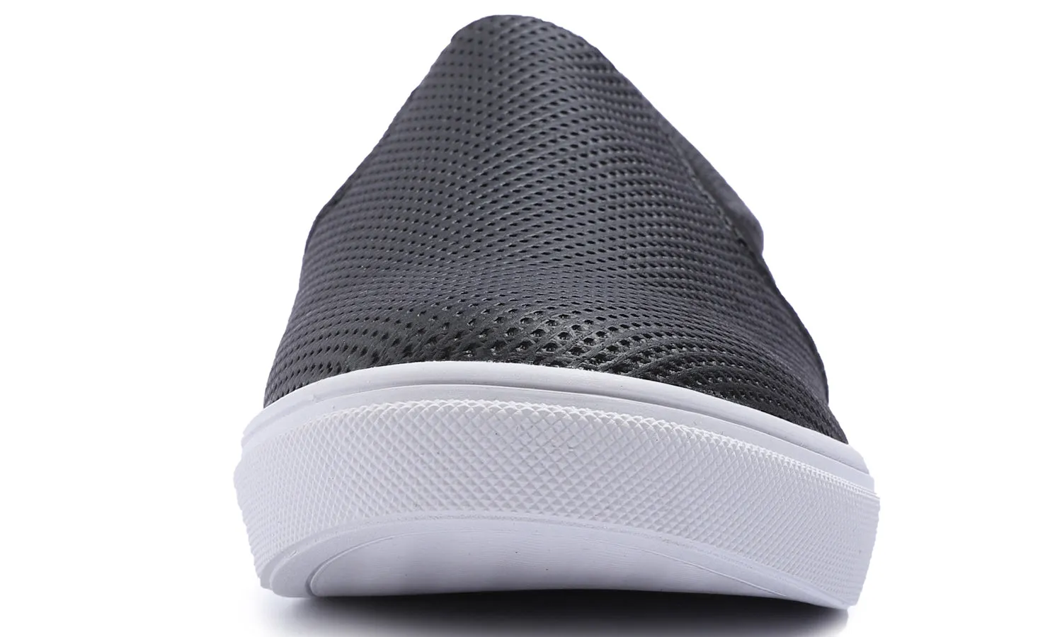 Feversole Women's Casual Slip On Sneaker Comfort Cupsole Loafer Flats Black Perforated Elastic