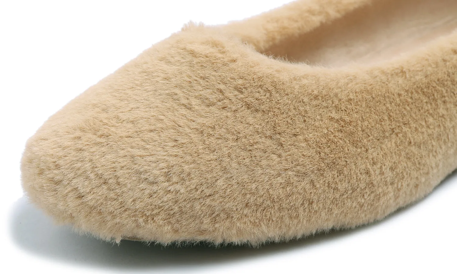 Feversole Women's Fashion Round Toe Puffy Warm Comfort Home Indoor Winter Soft Ballet Slippers Beige Plush