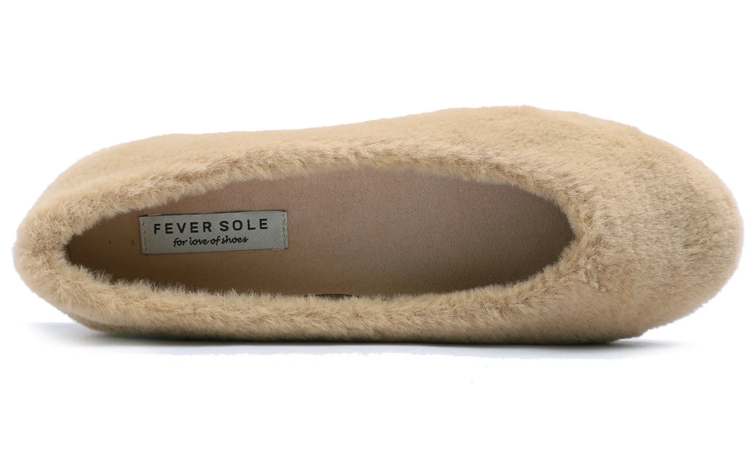 Feversole Women's Fashion Round Toe Puffy Warm Comfort Home Indoor Winter Soft Ballet Slippers Beige Plush