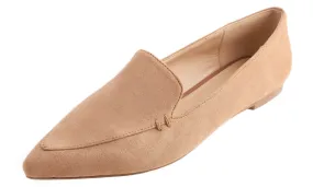 Feversole Women's Loafer Flat Pointed Fashion Slip On Comfort Driving Office Shoes Light Camel Faux Suede