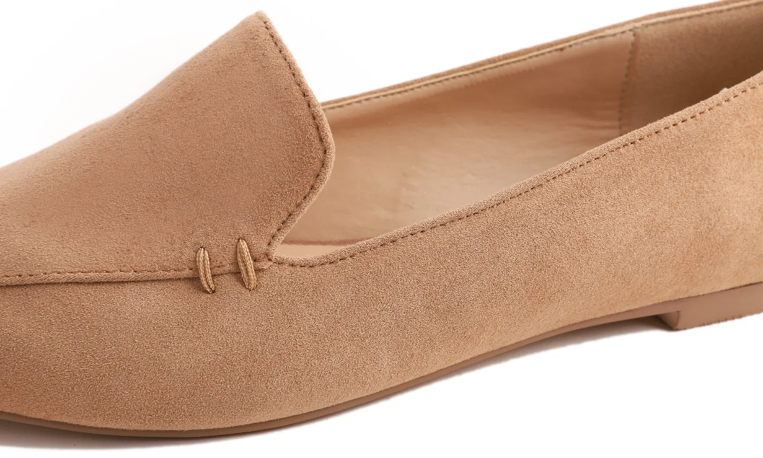 Feversole Women's Loafer Flat Pointed Fashion Slip On Comfort Driving Office Shoes Light Camel Faux Suede