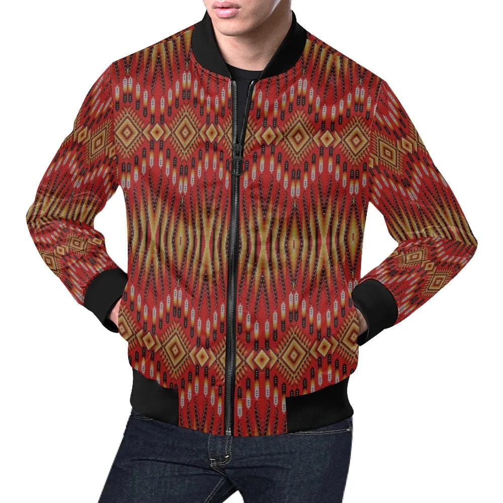 Fire Feather Red All Over Print Bomber Jacket for Men