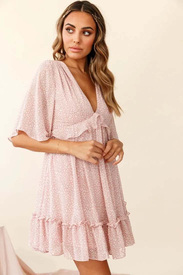 Flissy Angel Sleeve Cut-Out Babydoll Dress Speckle Print Pink