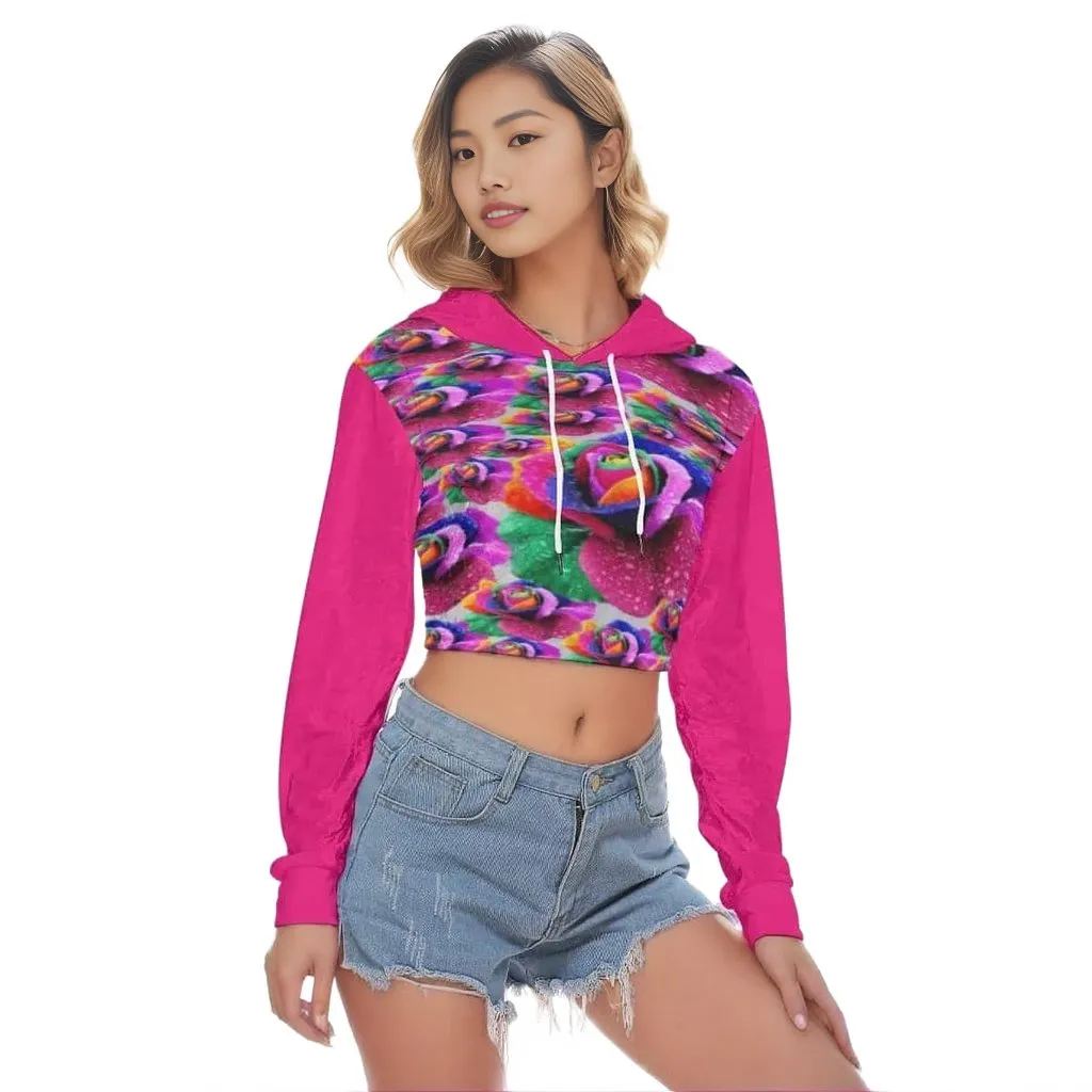 Floral Burst Womens Crop Top Hoodie|Velvet-Sheen