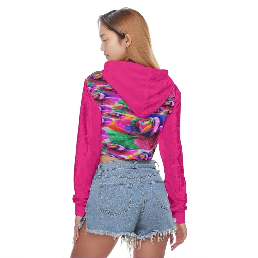 Floral Burst Womens Crop Top Hoodie|Velvet-Sheen