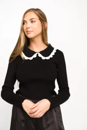 Frankie Scalloped Collar Sweater in Black