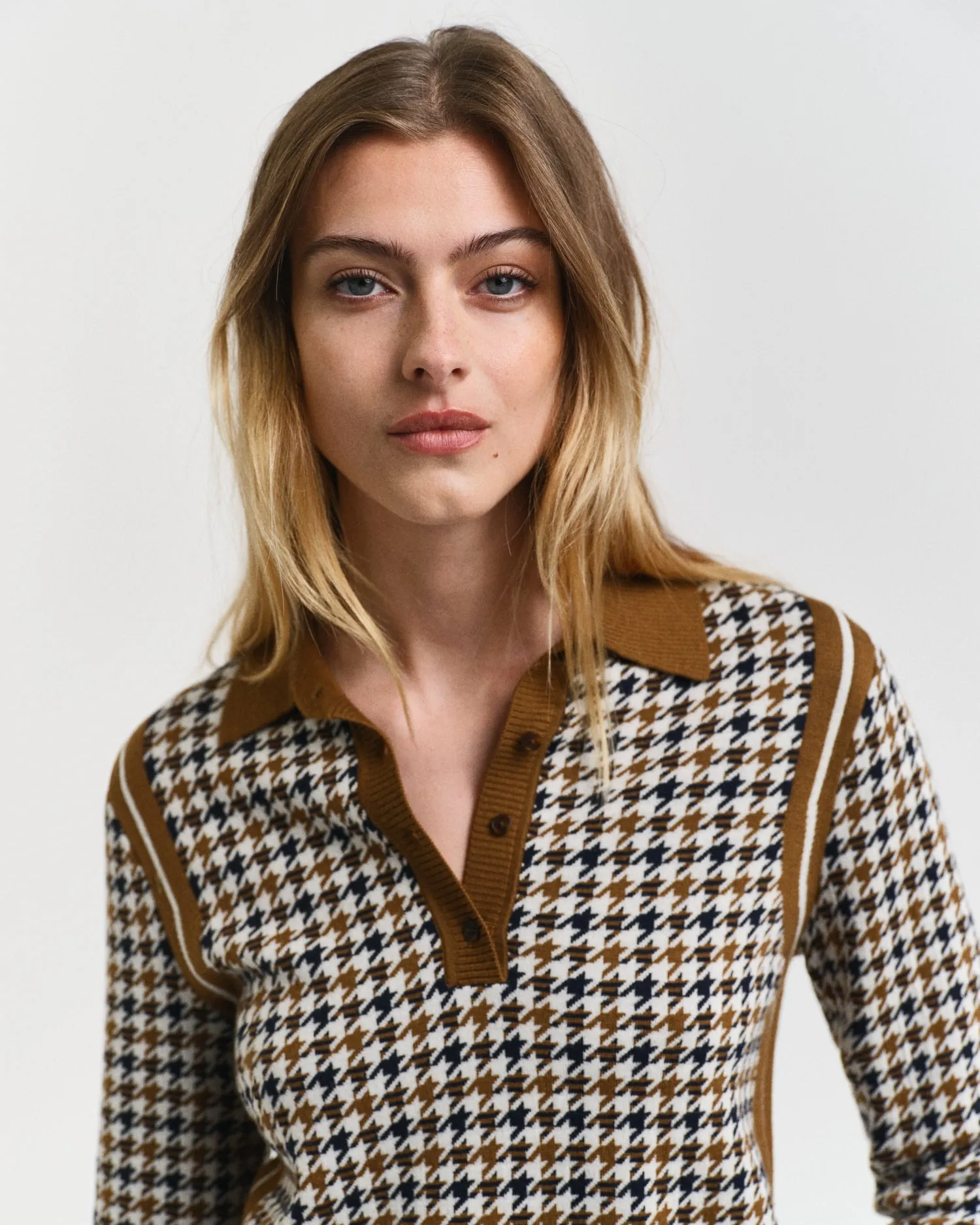 Gant Women Brown Checked Collar Neck Full Sleeves Sweater