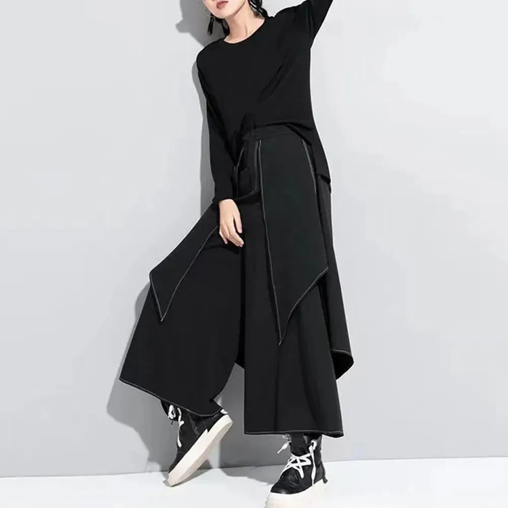 Gothic Layer Samurai Culottes Streetwear Casual Double Y2K Pants