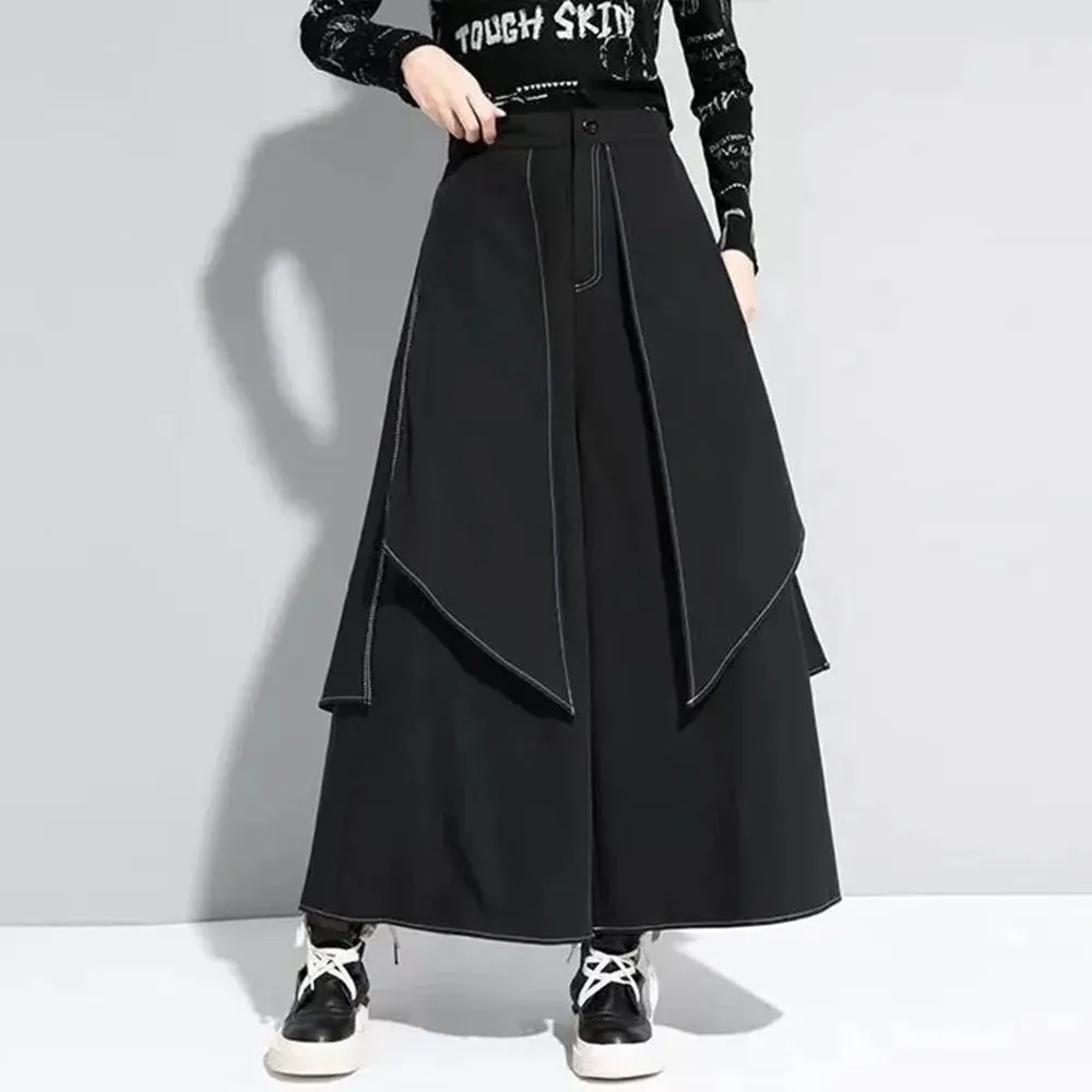 Gothic Layer Samurai Culottes Streetwear Casual Double Y2K Pants