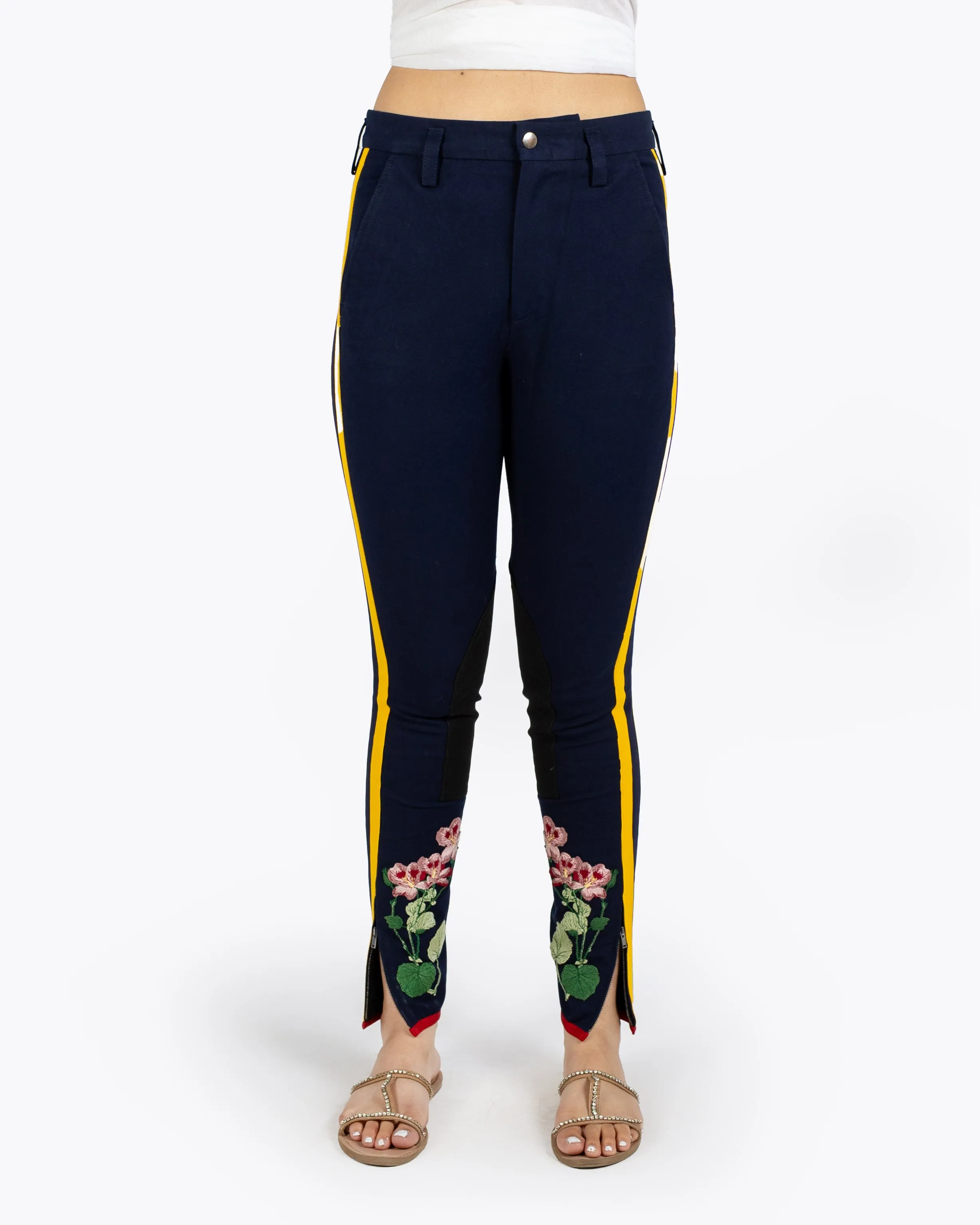 GUCCI FLOWER EMBROIDED LEGGING WITH STRIPE NAVY BLUE