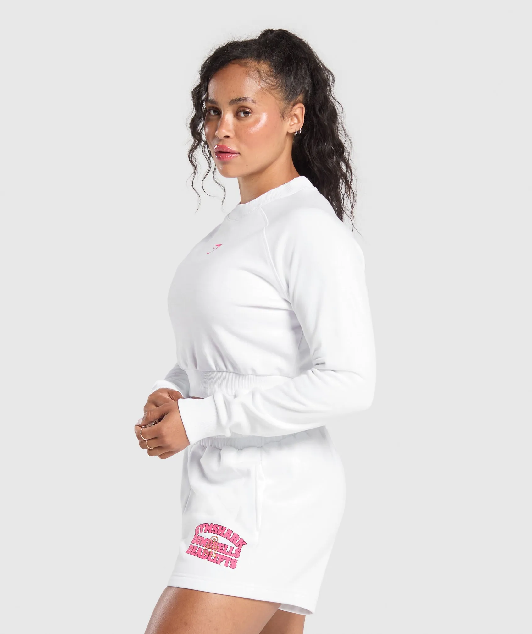 Gymshark Dumbells & Deadlifts Crop Sweater - White