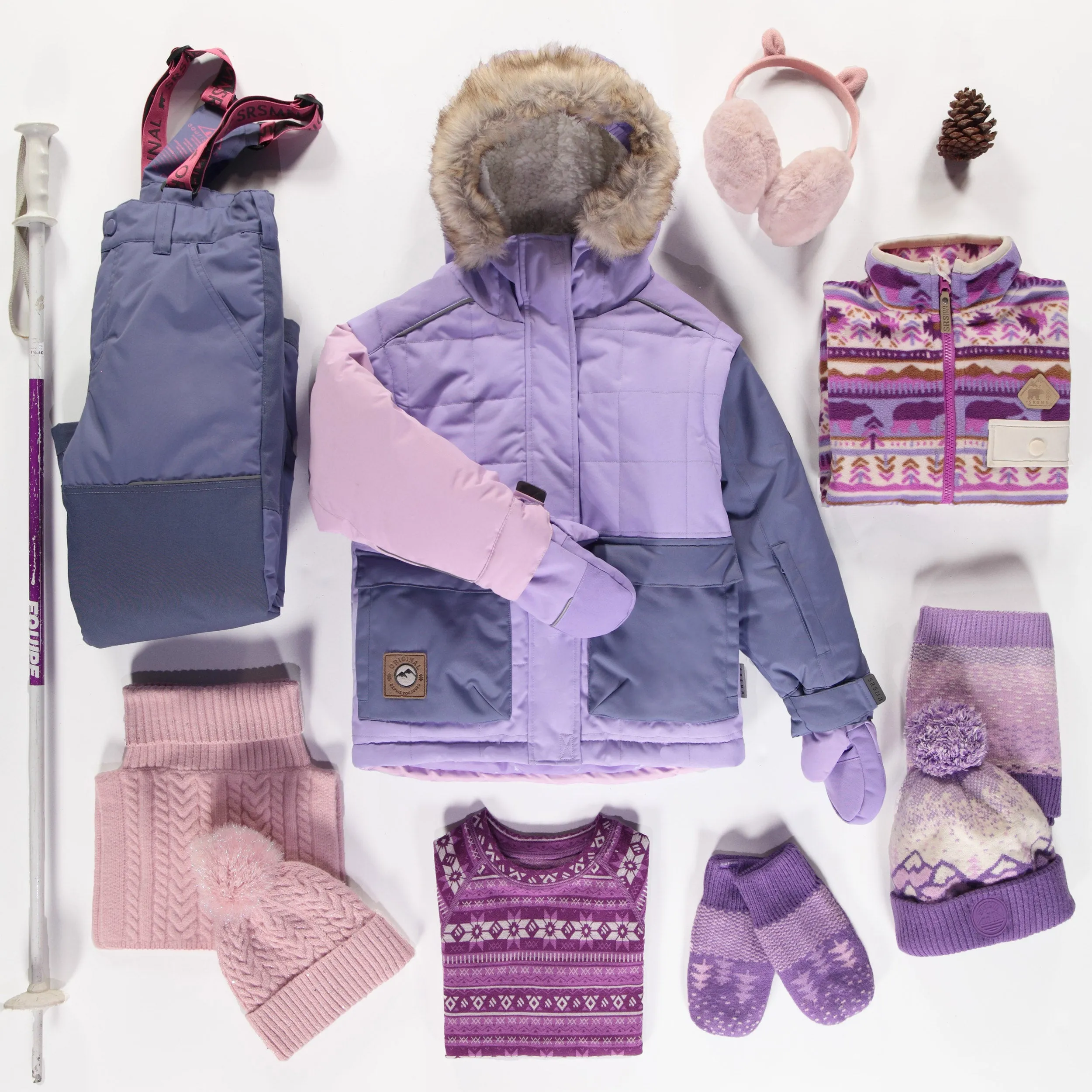 Habit de neige deux pièces mauve et rose, enfant || Two-piece purple and pink snowsuit, child