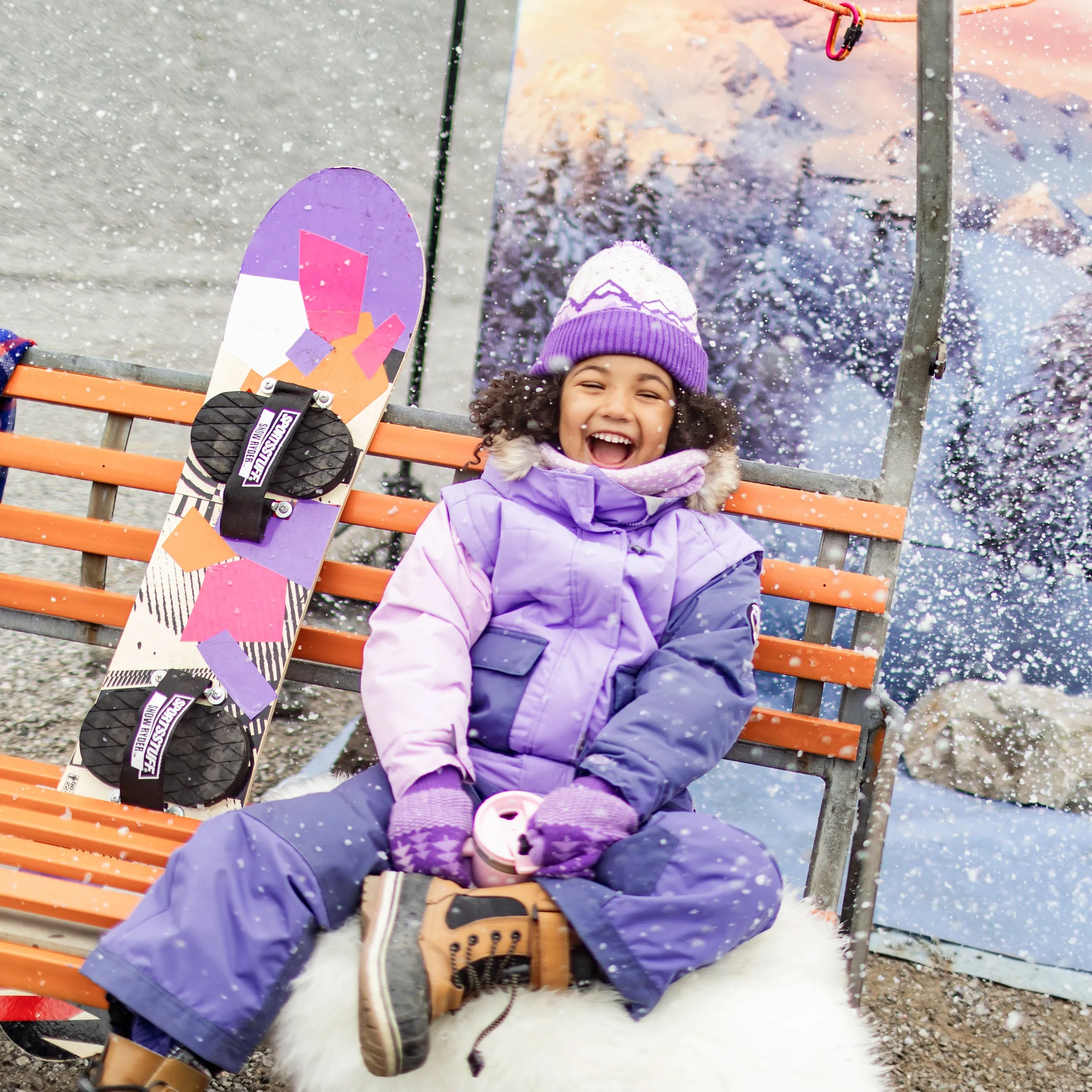 Habit de neige deux pièces mauve et rose, enfant || Two-piece purple and pink snowsuit, child