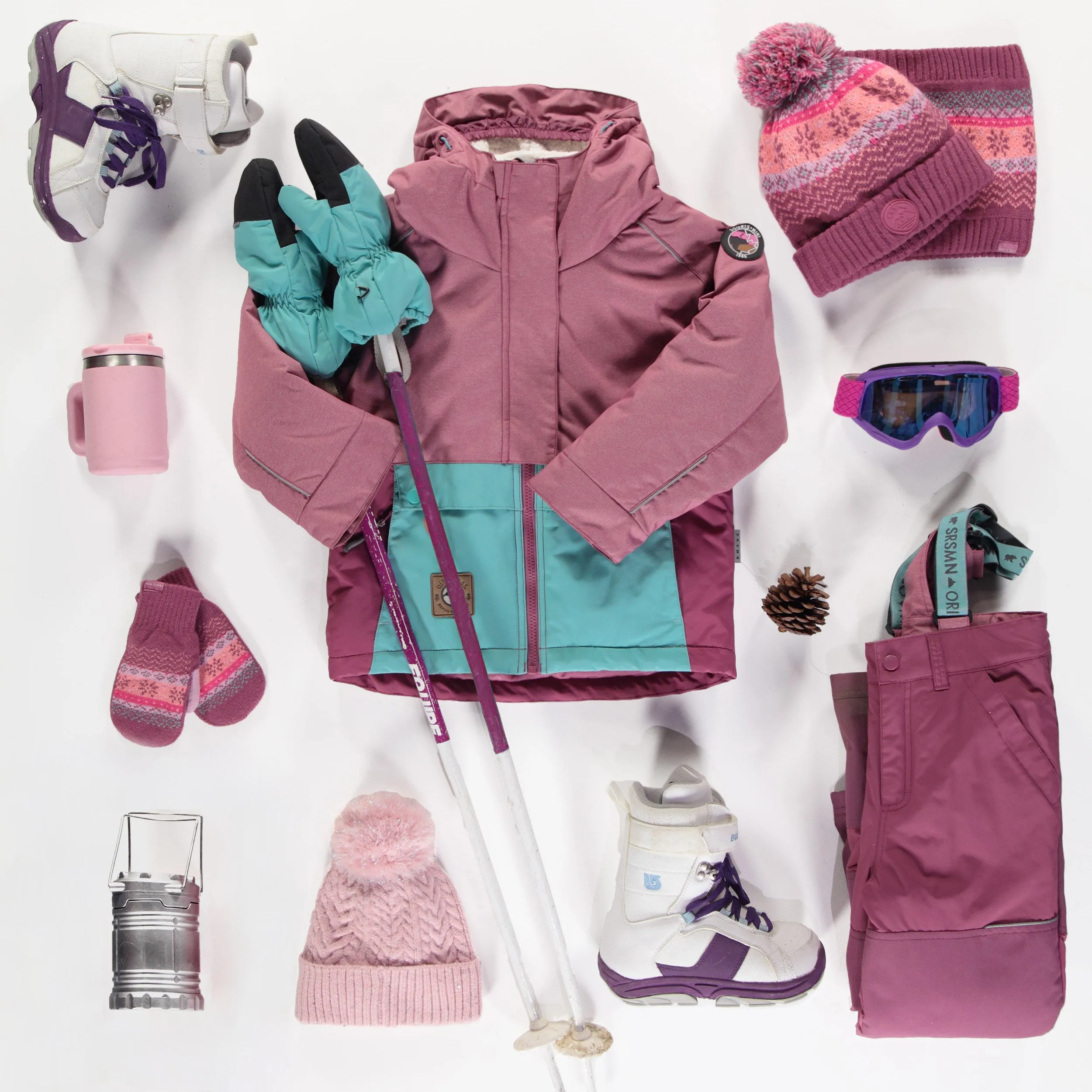 Habit de neige deux pièces rose et turquoise, enfant || Pink and turquoise two piece snowsuit, child