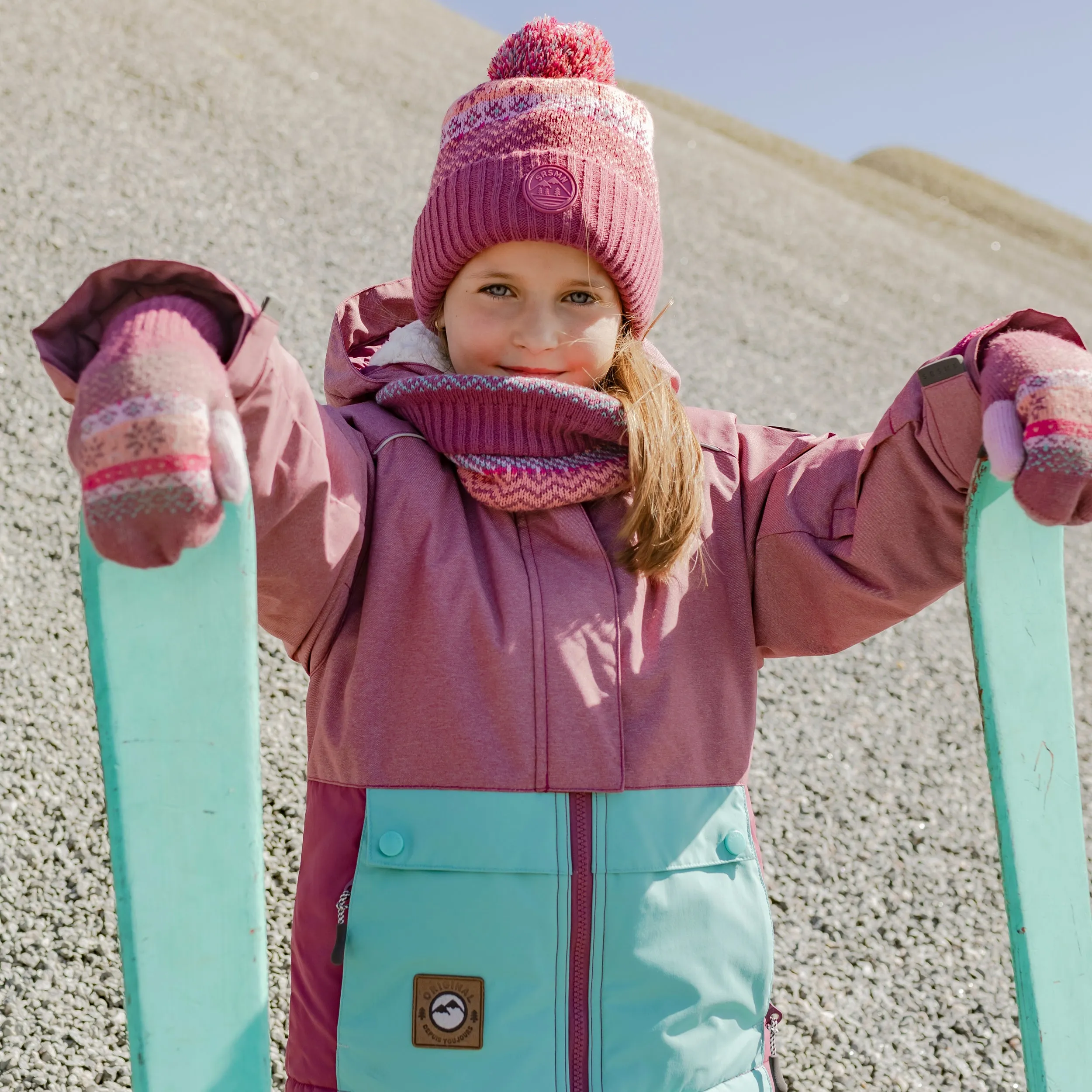 Habit de neige deux pièces rose et turquoise, enfant || Pink and turquoise two piece snowsuit, child