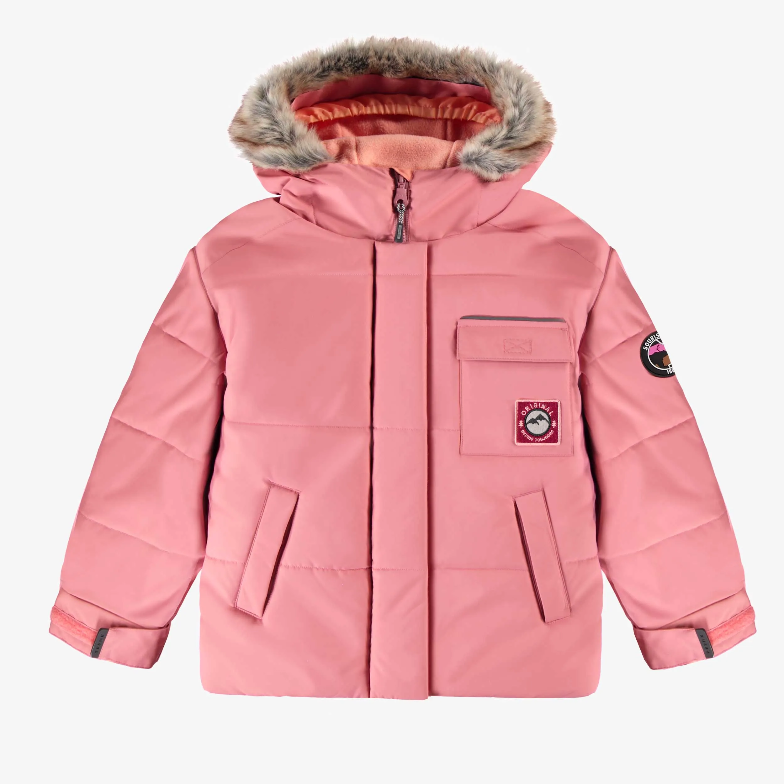 Habit de neige deux pièces rose à motifs, enfant || Two-piece pink snowsuit with an all over print, child