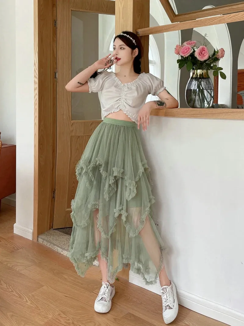 Handkerchief Layers Tulle Midi Skirt Ten Colours