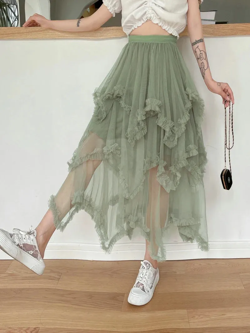 Handkerchief Layers Tulle Midi Skirt Ten Colours