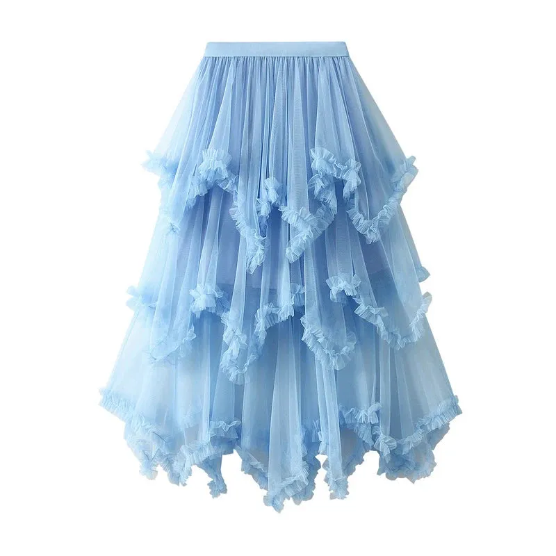 Handkerchief Layers Tulle Midi Skirt Ten Colours