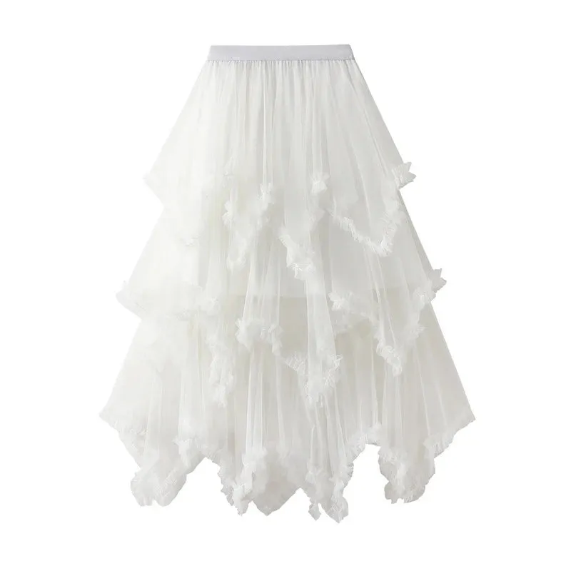 Handkerchief Layers Tulle Midi Skirt Ten Colours