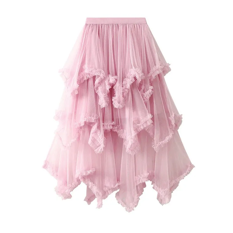 Handkerchief Layers Tulle Midi Skirt Ten Colours