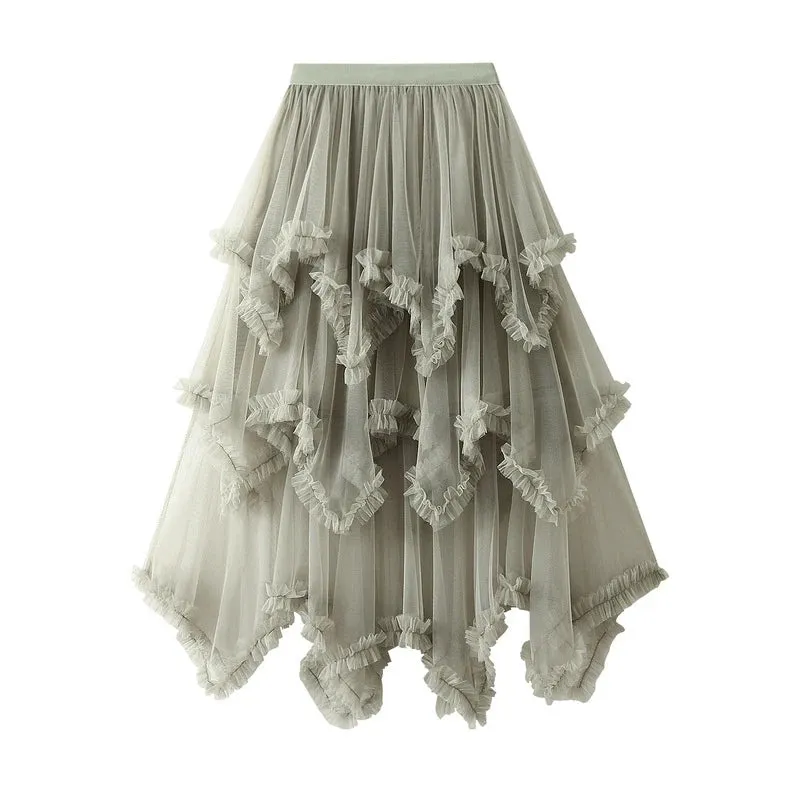 Handkerchief Layers Tulle Midi Skirt Ten Colours