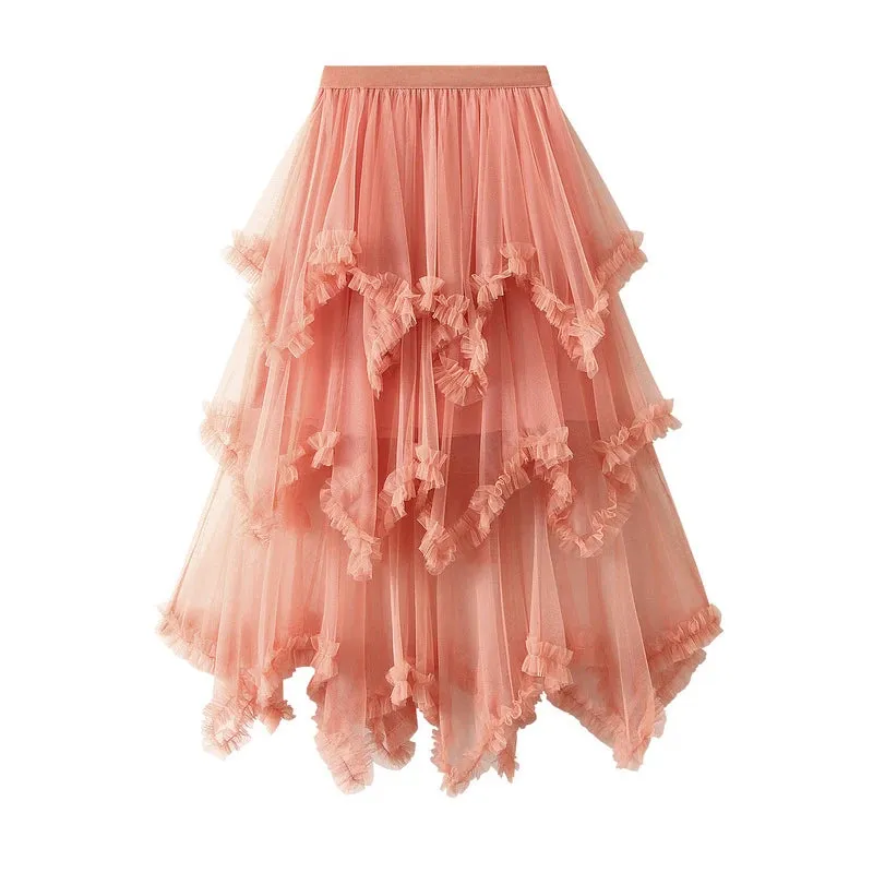 Handkerchief Layers Tulle Midi Skirt Ten Colours