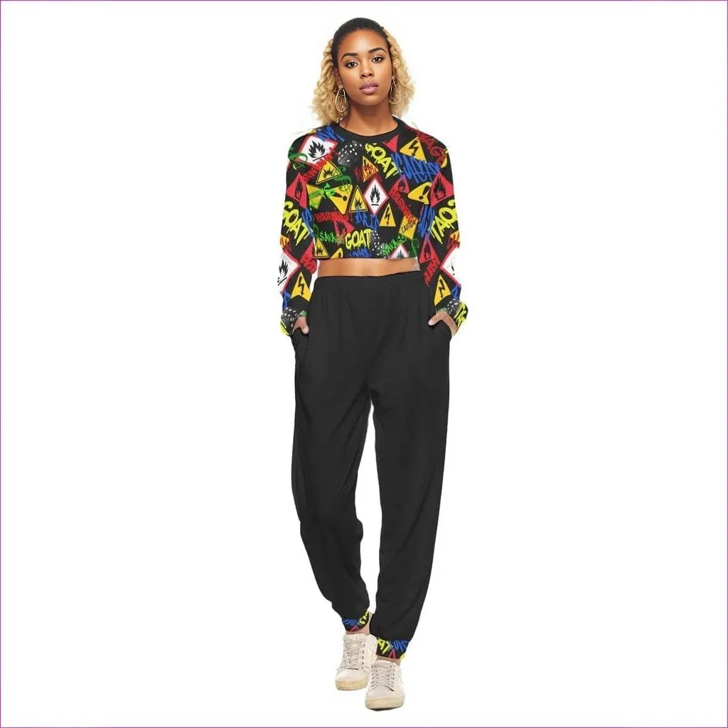 Hazard Womens Black Crop Sweatshirt Set