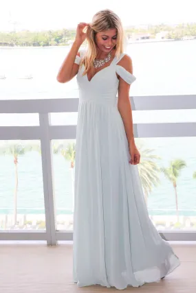 Hazy Sage Off Shoulder Maxi Dress