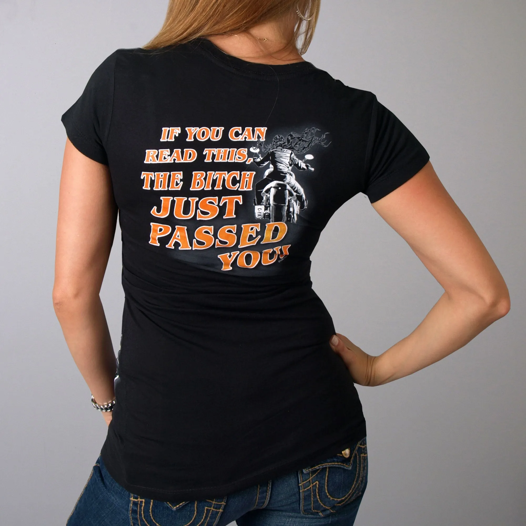 Hot Leathers GLD1053 'This Bitch Just Passed You' Black Ladies Tee