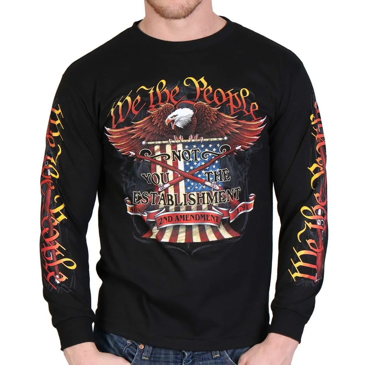 Hot Leathers GMS2358 Men’s ‘We the People’ Long Sleeve Black Shirt