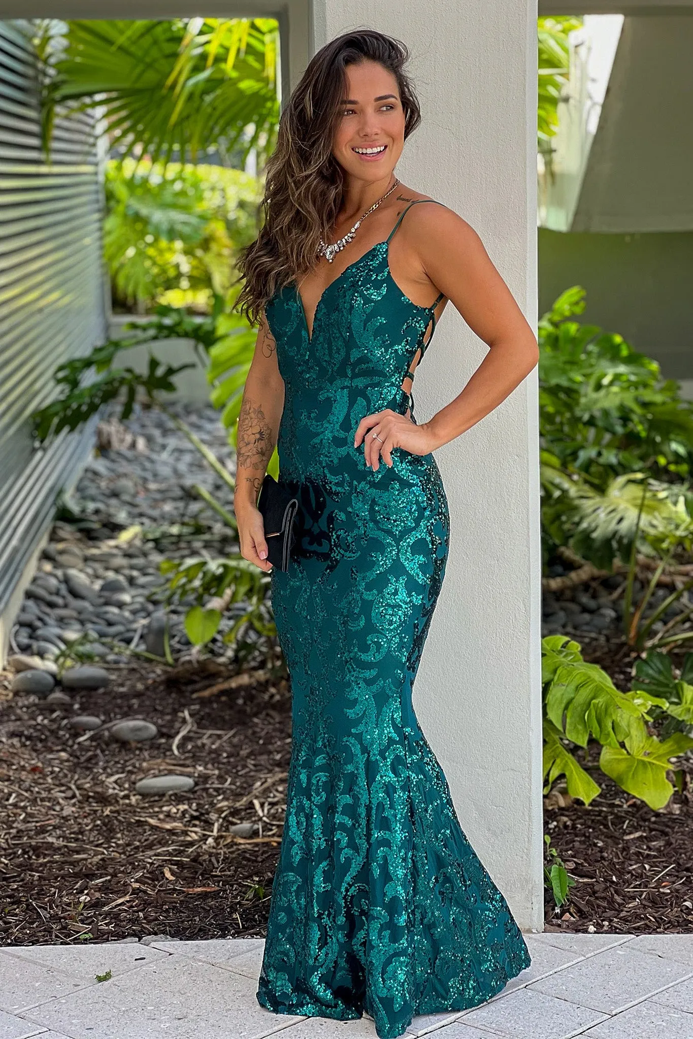 Hunter Green Sequined Maxi Dress