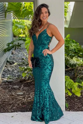 Hunter Green Sequined Maxi Dress