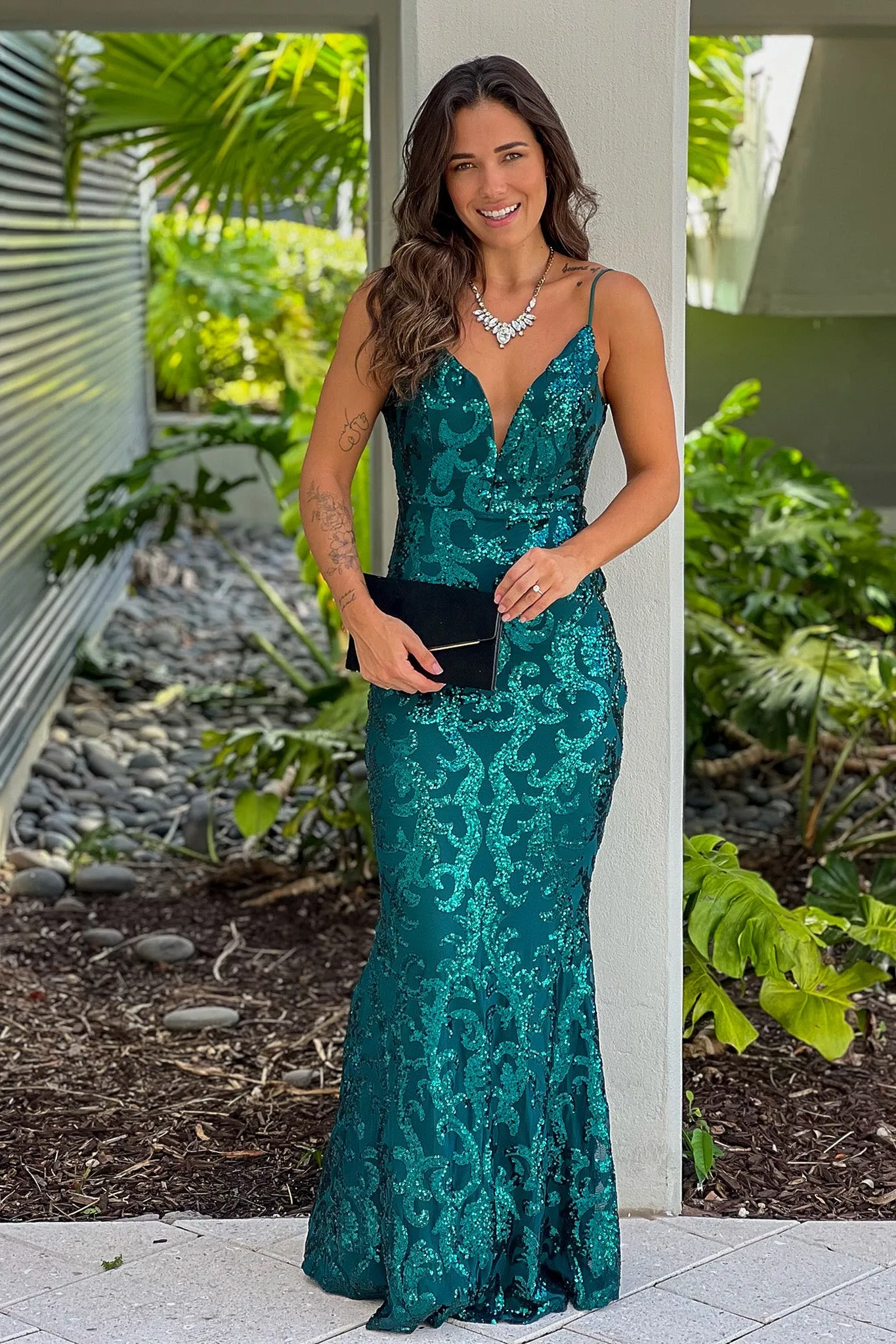 Hunter Green Sequined Maxi Dress