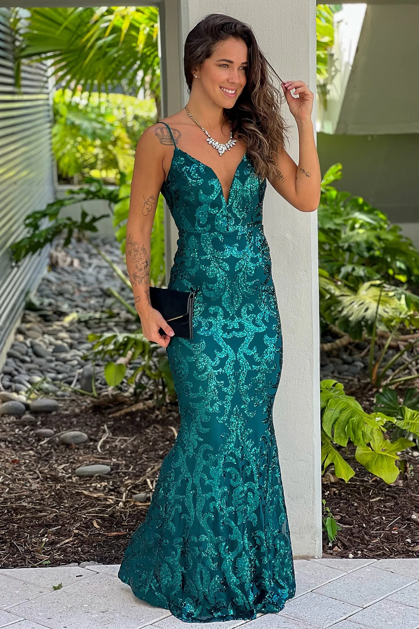 Hunter Green Sequined Maxi Dress