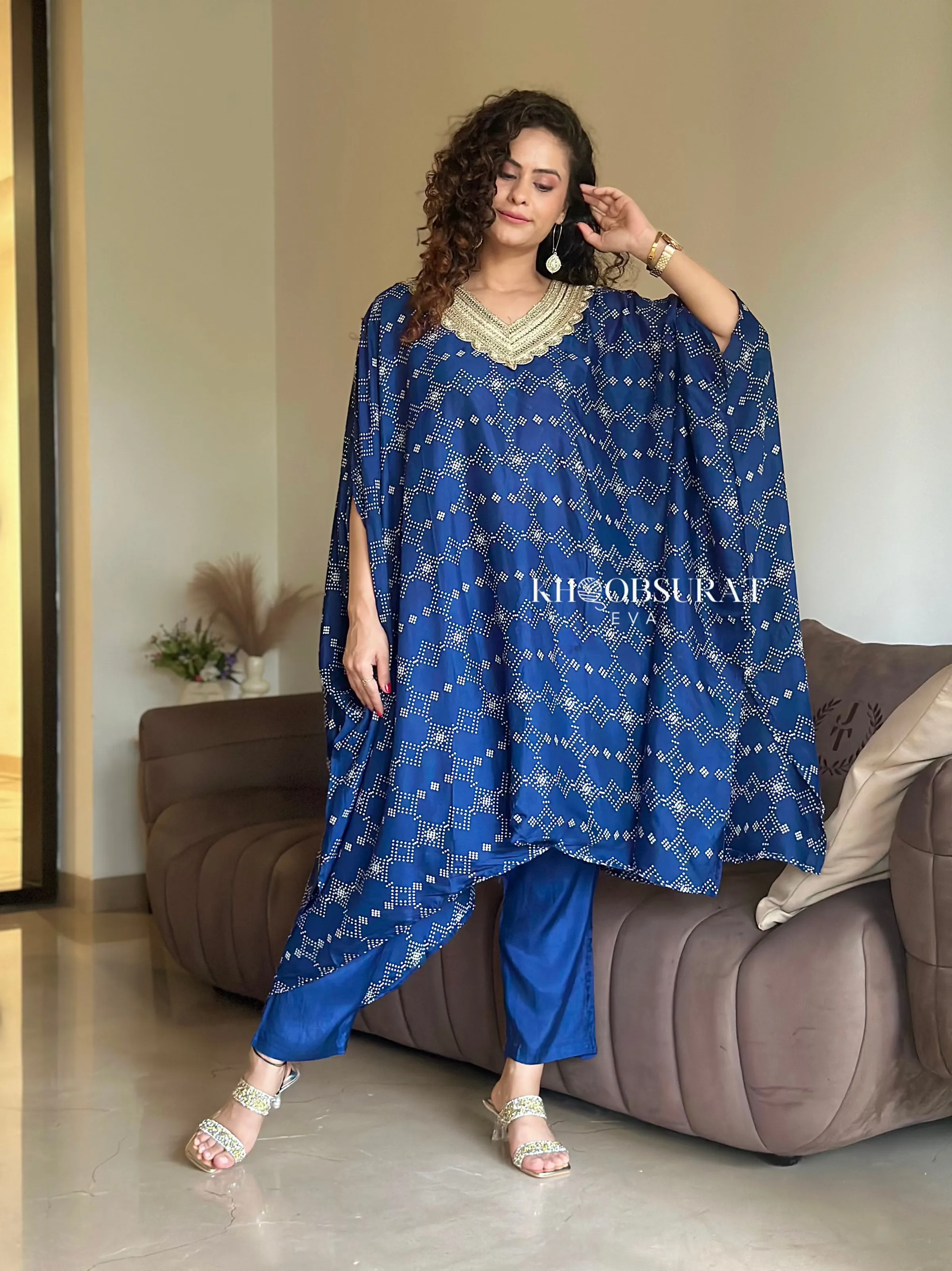 Indian Wedding Blue Kaftan Set