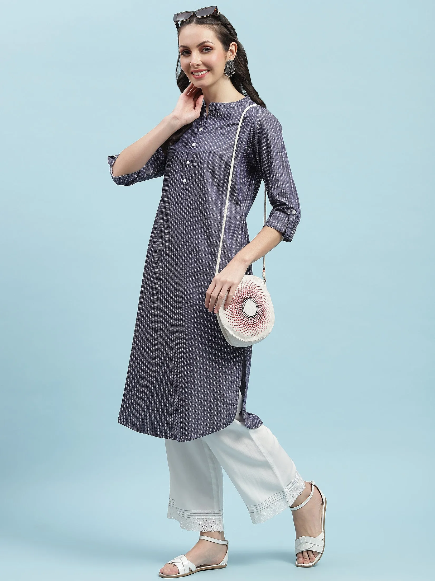 Indiessence Blue Solid Cotton Kurta