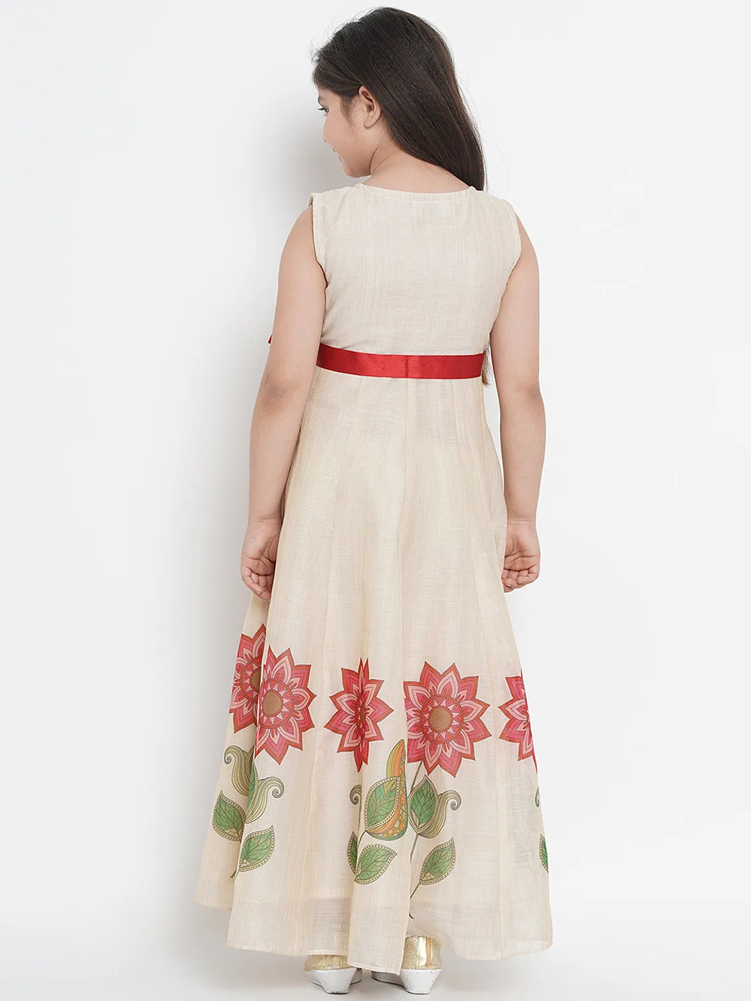 Jashvi Beige & Red Floral Maxi Dress