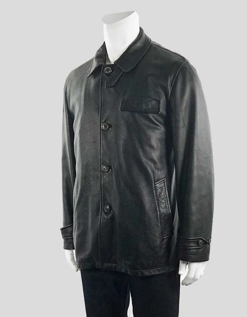 Lanvin Black Winter Weight Leather Coat With Removable Lining Men 50 Fr