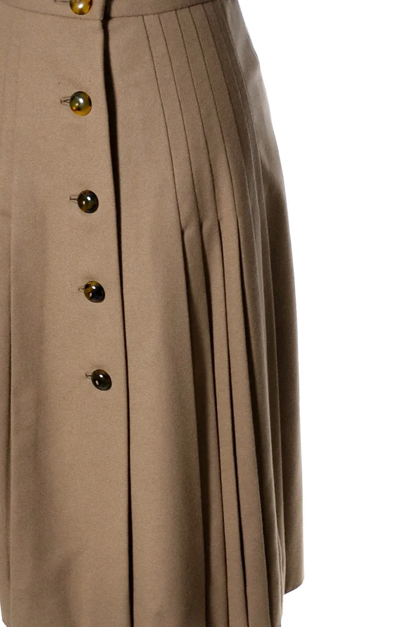 Late 1960s Valentino Vintage Camel Wool Pleated Skirt